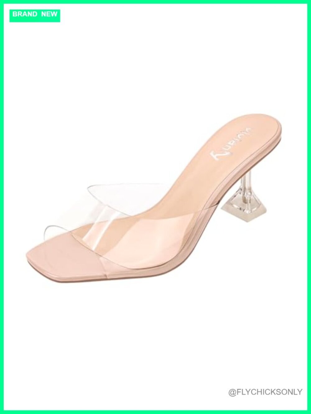 Womens Clear Heeled Sandals Slip On Square Toe Mules Slides 2.7 Inch